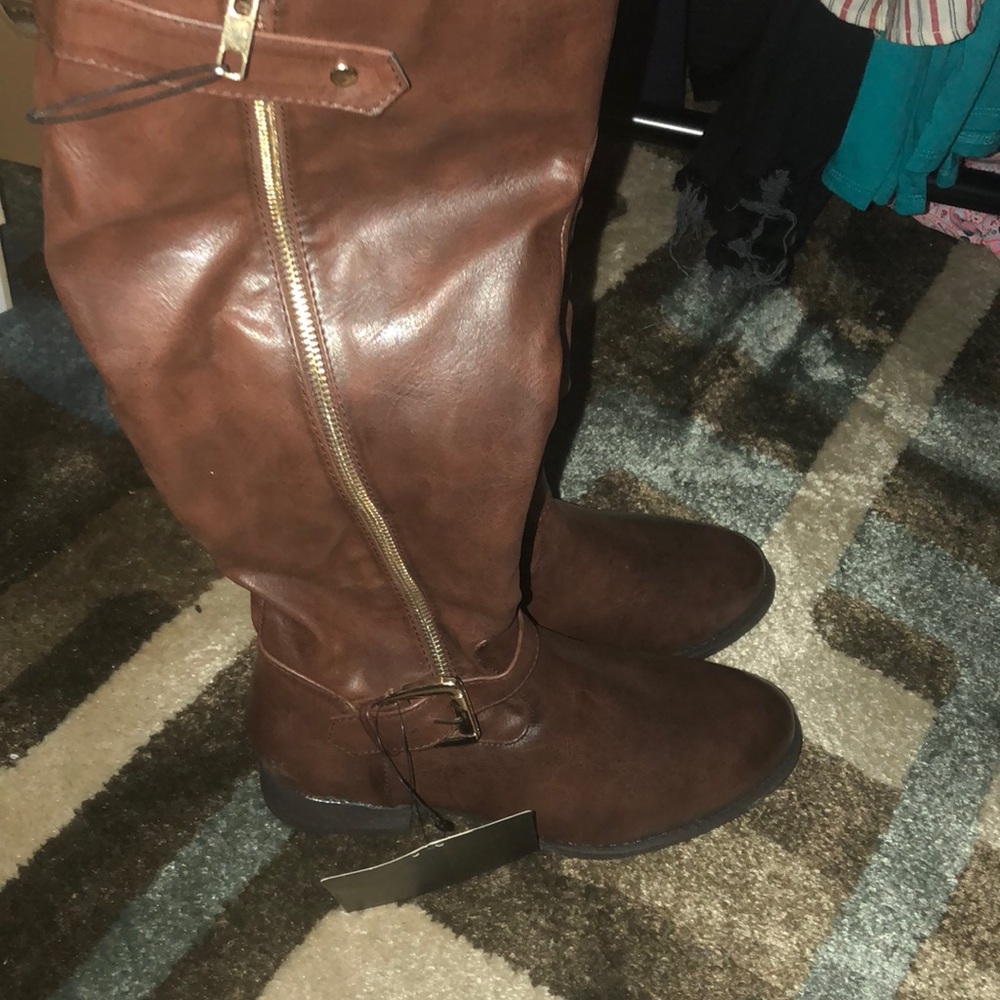 Brown leather boots